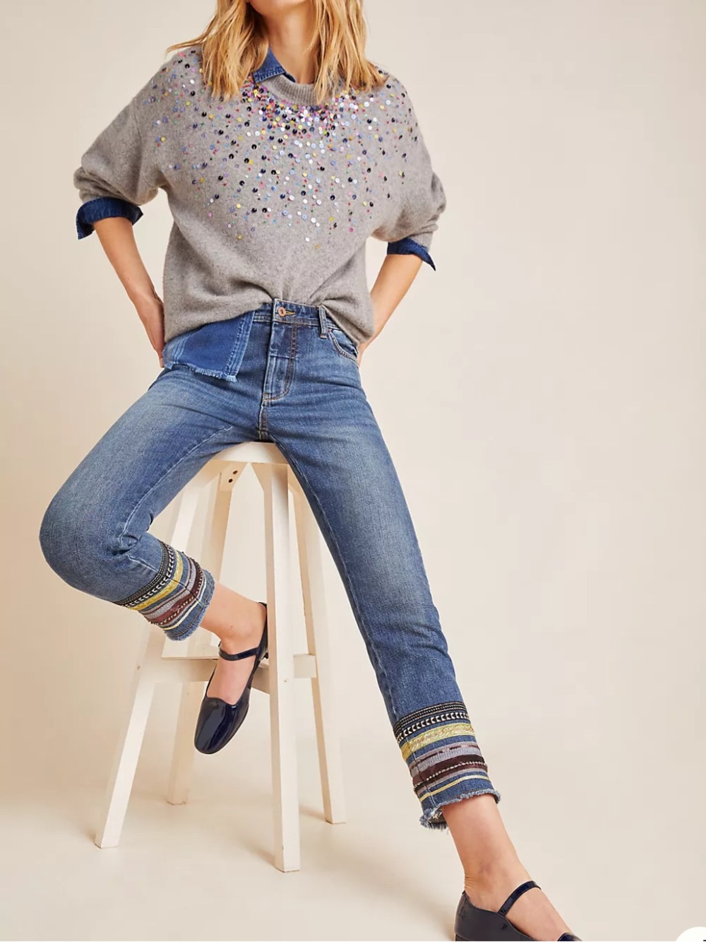 Pilcro and the Letterpress Embroidered Slim Straight Jeans Anthropologie